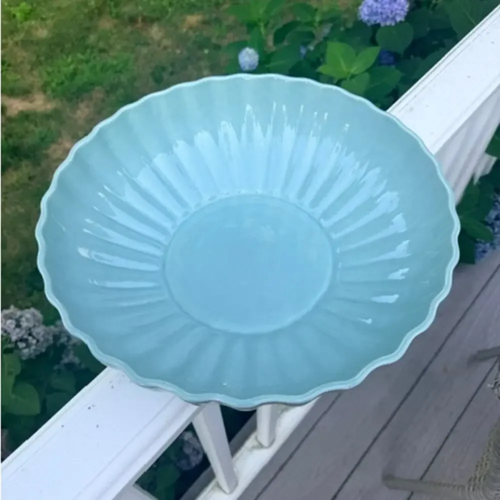 Destinos Portugal Large Turquoise Scalloped Fluted Serving Bowl 14